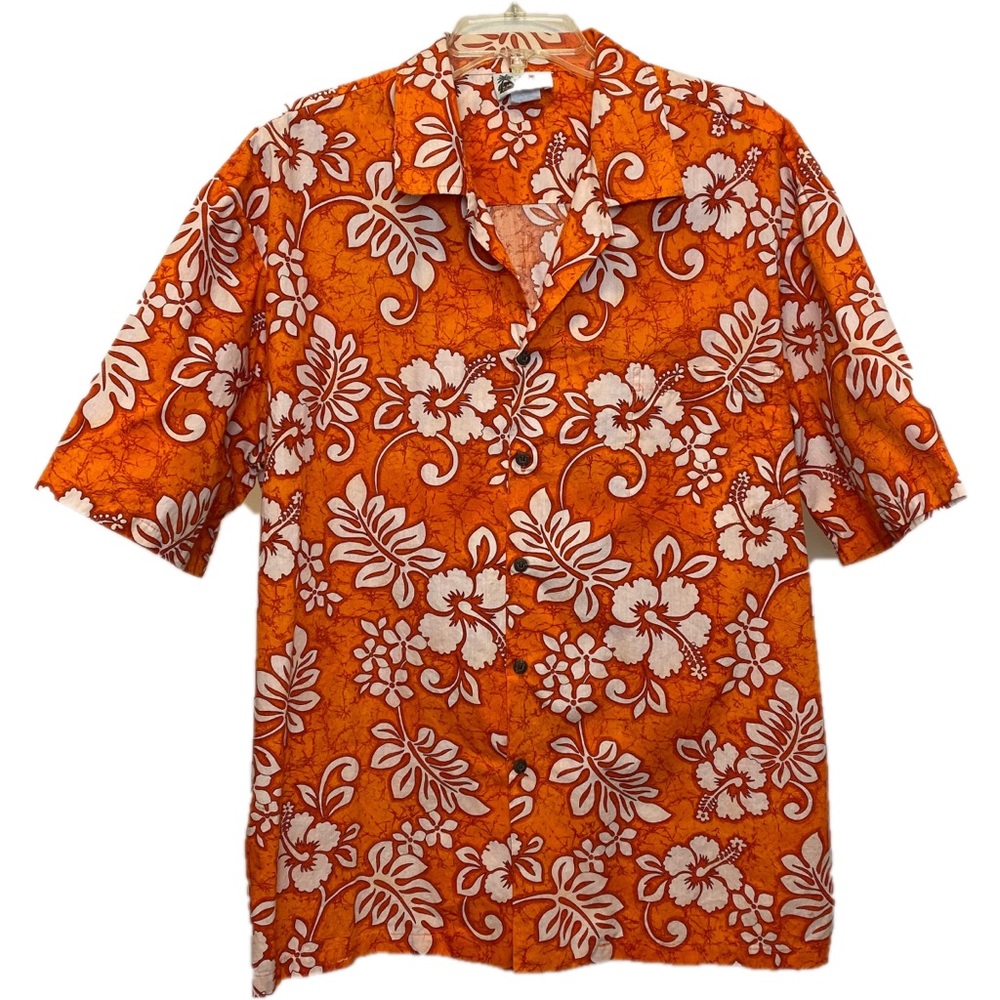 Aloha Republic Men Hawaiian Shirt Orange White XL